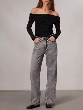 Rag & bone featherweight Logan mid rise wide leg jeans slate gray